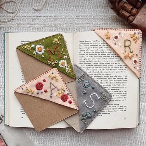 MOTEERLLU Personalized Hand Embroidered Corner Bookmark with A-Z Initial, Cute Book Markers for Reading Women, Book Lovers Gifts for Friends Mom & Teachers, 3.74"(Fall-j) thumbnail 2