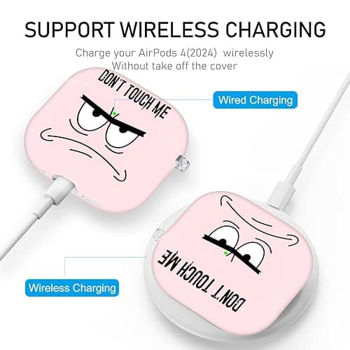 Youtec for Apple Airpods 4th Generation Case Covers(2024),Don't Touch Me for Airpods 4 Cover with Keychain/Lanyard Soft Cute Shockproof Cover for Women Men Compatible AirPods 4 Case,Pink thumbnail 3