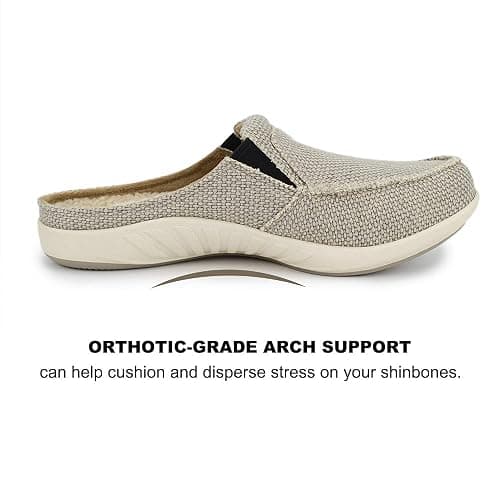 Mens Slippers with Arch Support, Canvas House Slipper for Men with Velvet Lining, Slip On Clog, Indoor Outdoor House Shoes with Anti-Skid Rubber Sole thumbnail 7