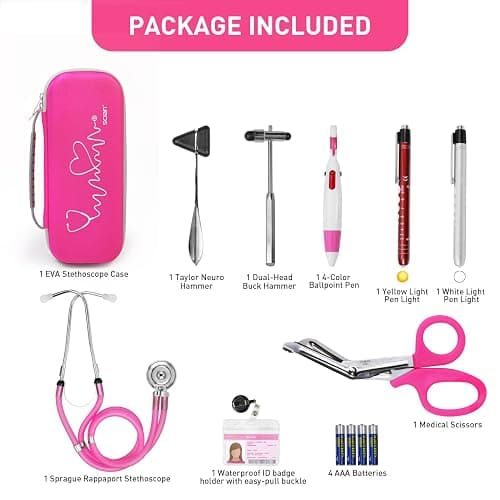 Scian 13 Pcs Stethoscope Case Kits,Supplies Inclued, Perfect Nurse Gift Stethoscope Holder for Nurse Medical Student,Rose Red Portable First Aid Kit Bag with Medical Scissor,Nurse Accessories for Work thumbnail 3