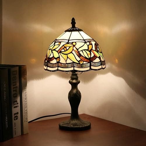MIAOKE Stained Glass Table Lamp,Stained Glass Crystal Bead Style Table Light, Handmade Desk Bedside Night Light, Antique Art Craft Gifts Lover Living Room Bedroom Bookcase (Lace Baroque) thumbnail 8