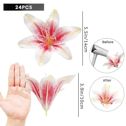 SNAIL GARDEN 24PCS 5.5" Large Fake Lilies Flower Heads with Realistic Stamens,24PCS Pink Artificial Flower Heads, Bulk Silk Flowers for Crafts, Cake Decorating, Wedding Party Wreath, Home Decor thumbnail 3