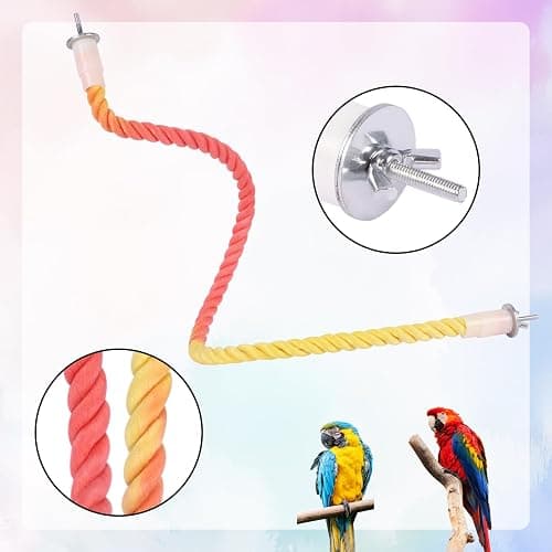 3Pcs Gradient Bendable Bird Perch Stand Set Climbing Rope Swing Playing Toys for Bird Cages Colorful Stand Rope for Parrots Cockatiels Budgies (Yellow, one size) thumbnail 3