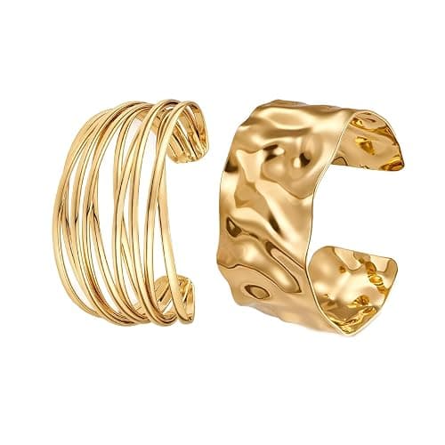 Générique Bracelet en Or pour femme, 2 Pièces Bracelets à Manchette Or Large Bracelet Bangle Réglable Bracelets à Manchette Ouverte pour Femmes Filles - Image 1