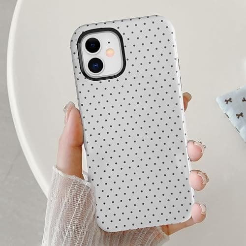 Cute Case for iPhone 12 Mini, Polka Dot Phone Case for iPhone 13 Mini Aesthetic Pattern Design, Hybrid 2-Layer Shockproof Protective Cover for Girls Women (White,12mini/13mini) thumbnail 5