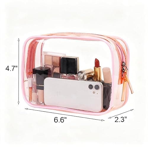 Buminee Clear Pouch Small, 6.6"x2.3"x4.7" Size TSA Approved Toiletry Bag, Travel Bags for Toiletries, Cosmetic Bag for Women and Men - 1 Pack Pink thumbnail 3