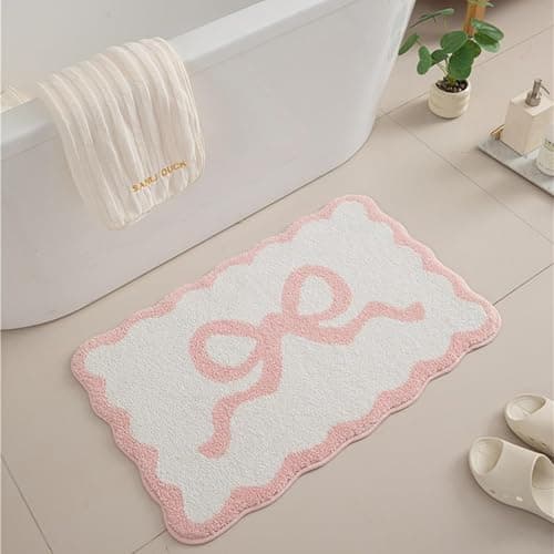 Alwoligag Pink Scalloped Bathroom Mat 26x18, Soft Absorbent Bath Mats, Machine Washable Microfiber Floor Mats for Bathroom Tubs, Sinks and Showers thumbnail 3