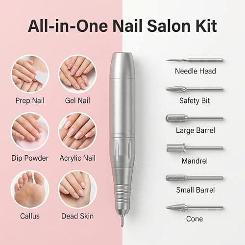 Electric Nail Drill, DELIFO Portable Nail Drill Professional 35000 RPM Nail File Machine Rechargeable Pedicure Acrylic Nails Polishing Tools with Bits LED Display for Home Salon Manicure thumbnail 2