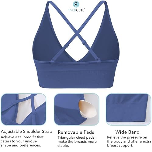 Evercute Women's Sports Bras Adjustable Deep V Neck Bras Wireless Spaghetti Strap Criss Cross Padded Low Support Sexy Bras - X-Small - Black White Magenta-pink Navy-blue 4 Pack thumbnail 3