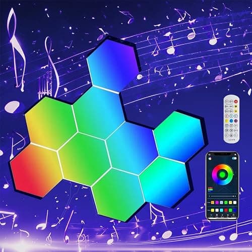 ODISTAR Hexagon Wall Light Panels (8 Pack)- Smart APP RGB Hexagonal LED Modular Lights with Remote Control,Music Sync Features for Gaming Rooms,Living Rooms, Bedrooms, DIY Enthusiasts and Gift Options - Image 1