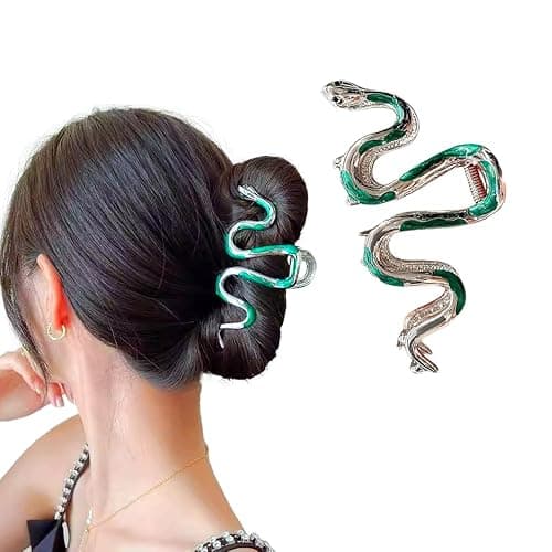 Metal Hair Claw Clips,Fashionable Green Snake Design Metal Hair Claws, Non Slip Snake Hair Clip, Halloween Hair Clips.Gothic Hair Accessories,Claw Clips for Thick hair - Image 1