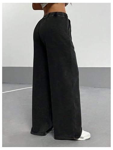 OYOANGLE Women's Wide Leg Y2K Vintage Sweatpants Loose Straight Hip Hop Streetwear Pants with Pockets thumbnail 3