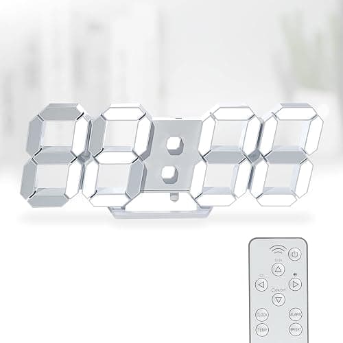 KOSUMOSU 3D LED Digital Wall Clock ,9.7", Large Display Table/ Desk Clock with Remote Control 12/24H Temperature (White Light) - Image 1