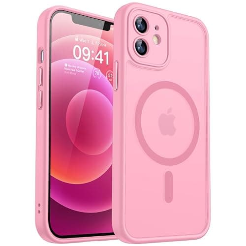 CANSHN Magnetic Compatible with iPhone 12 Case(6.1 Inch), Upgraded [Full Camera Protection] [Compatible with Magsafe] [Translucent Matte] Shockproof Protective Phone Case Cover,Pink - Image 1
