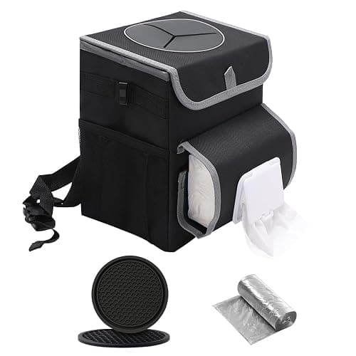 upra Car Trash Can with Lid,Bag Hanging Storage Pockets,Adjustable Tissue Holder & Straps,Portable Waterproof Garbage Bin, 1.98 Gal Large Capacity Multipurpose Bin - Image 1
