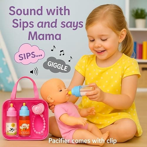 My Sweet Baby® Magic Doll Feeding Disappearing Bottles with Sounds Set – Sound Sips, Says “Mama”, Giggle + Pacifier Clip – Pretend Play Baby Toy Accessories Toy Accessories for Dolls thumbnail 4