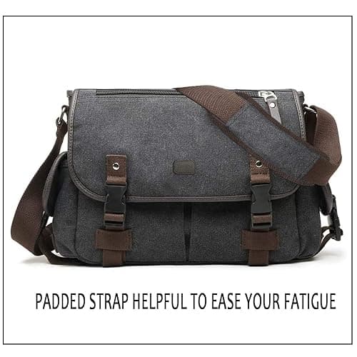 [Upgraded] Vintage Canvas Messenger Bag 13 15.6 17 inches Large Book Laptop Shoulder Bag Women Men New (Black, X-Large) thumbnail 4
