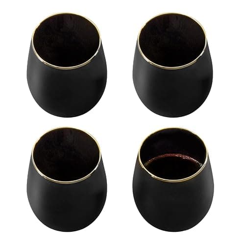 MyGift 18 oz Deluxe Art Deco Matte Black Stemless Wine Drinking Glasses with Gold Rim Accent, Cocktail Beverage Glass Drinkware Cups for Party Wedding, Set of 4 thumbnail 7