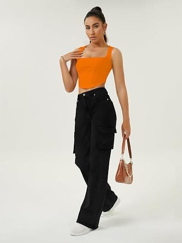 Women High Waisted Cargo Jean for Women with 6 Pockets Straight Wide Leg Jean Casual Baggy Pants thumbnail 6
