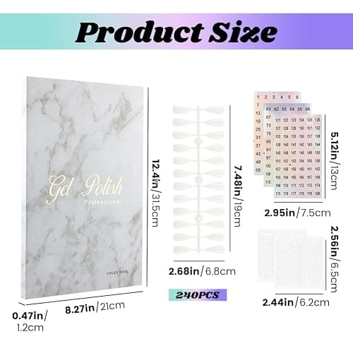 YOSINXU 160 Nail Color Book with 240 Flase Tips & 1-200 Number Sticker Labels, Professional Nail Color Chart Display Book Sample for Nail-Gel-Polish thumbnail 2