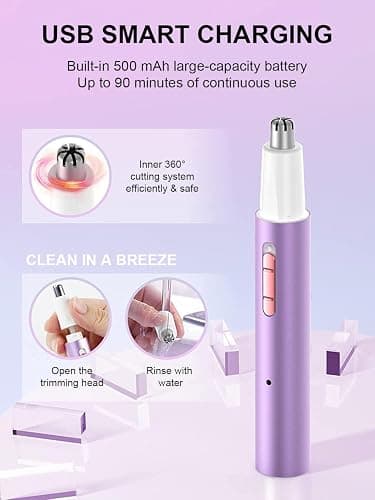 Ginity LED Display Ear and Nose Hair Trimmer Clipper for Men Women,Upgrade Rechargeable 2 in 1 Professional Painless Eyebrow & Facial Hair Trimmer with Powerful Motor and Dual-Edge Blades thumbnail 3