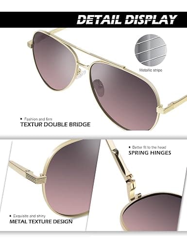 Polarized Aviator Sunglasses for Men and Women, Classic Pilot Sun Glasses with Premium Metal Frame and UV Protection - 06 Gold/Purple Gradient Wine Red thumbnail 4