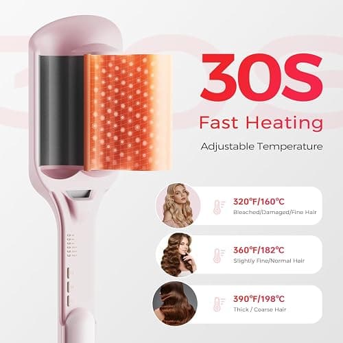 Waver Curling Iron Lena S12 Beach Waver Curling Wand, Hair Tool with 2 Barrels, Anti-Scald Protection, Adjustable Time & Temps, Dual Voltage, Titanium Coating for Effortless, Long-Lasting Waves thumbnail 5