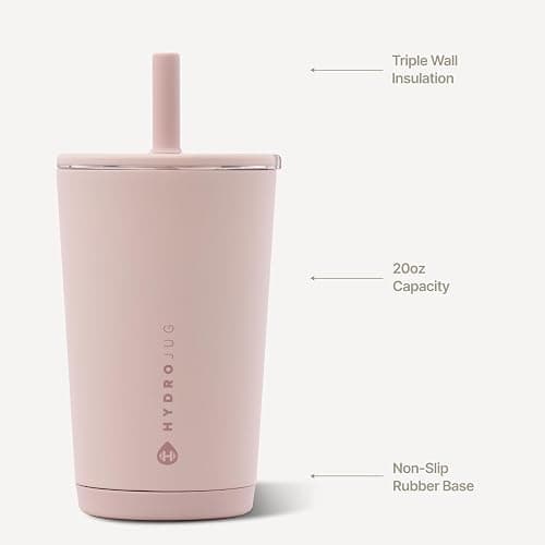 HydroJug Everyday Tumbler 14 oz, Ceramic-Lined Straw Cup, Dusty Rose thumbnail 3