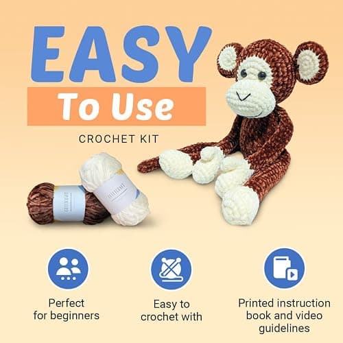CULETCRAFT Crochet Kit for Beginners Adults, Freddy The Monkey DIY Crochet Animal Kit for Beginners, Learn to Crochet with Step-by-Step Instruction Book, Beginner Crochet Kit for Adults and Kids thumbnail 4