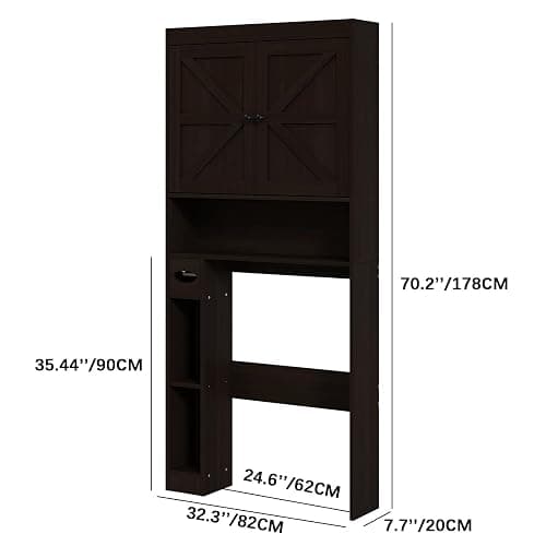 Furnideco 32.3''W Over The Toilet Storage Cabinet with Barn Doors, Over Toilet Shelf Farmhouse Storage Cabinet Space Saver with Toilet Paper Holder & Adjustable Bottom Bar, Espresso thumbnail 2