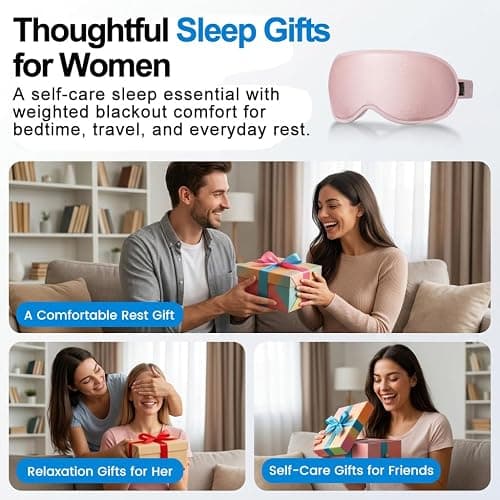 Pink Blackout Weighted Eye Masks for Sleep & Airplane Travel, Silk-Feel | Zero Eye Pressure, Deep 3D Cups, Eyelash-Friendly Sleep Mask for Women, Long International Flights, Night Shift, Office Naps thumbnail 10