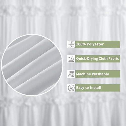 Homechoice Decor Victorian Ruffle Shower Curtain, Ruched Microfiber Vintage Handcrafted Bow Tie Bath Curtain for Master Bathroom, with 12 Buttonholes, 72" W x 72" H, White (LQ-10) thumbnail 5