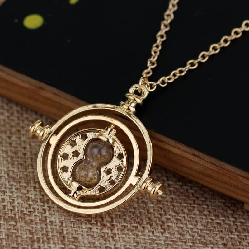 Harry Potter Gold Tone 3D Hourglass Necklace Pendant Time Turner Hermione Pendant Necklace Hermione Granger Rotating Spins Gold Plated Lover's Jewelry thumbnail 8