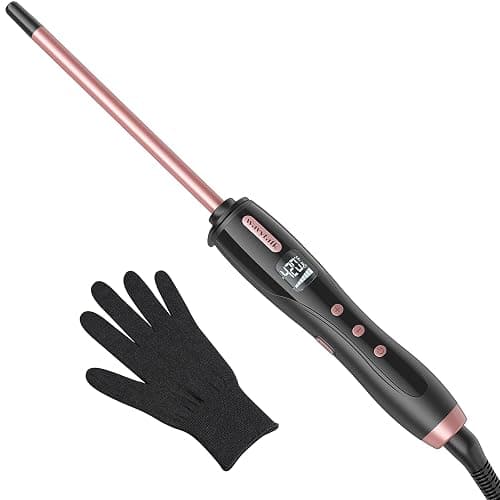 Wavytalk 3/8 Inch Small Curling Iron, Small Curling Iron Wand for Short & Long Hair, Ceramic Small Barrel Curling Iron with Adjustable Temperature, Include Heat Resistant Glove (Rose Pink) - 3/8 Inch No Clip (Rose Gold) - Image 1