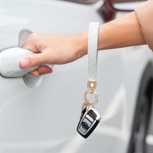 OHKYOOT Leather Wristlet Keychain for Home Car Keys | Key Fob Keychain, Wrist Keychain, Car Key Chain with 5 Key Ring and D Ring for Women Men, Car Key Holder thumbnail 3