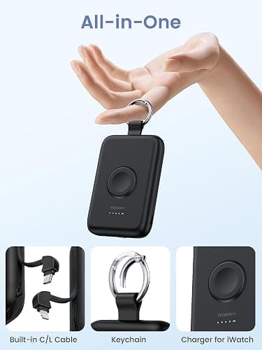 RORRY CharmGo Portable Charger, 10000mAh 20W Fast Charging Power Bank | Built-in Cables, Travel Keychain Battery Pack Essentials for Apple Watch 1~12 Series/Ultra/SE & iPhone 18 Pro Max/17/16/15 thumbnail 2