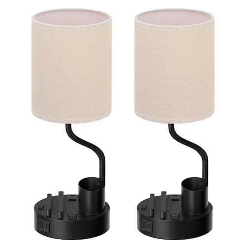 Fenmzee Bedside Lamps for Bedroom Set of 2 - Table Desk Lamp for Nightstand | 15" Table Lamp for Living Room with Pen Holder & Phone Stand, USB A+C Port, AC Outlet, 3 Color Temperature, LED Bulb Included thumbnail 9