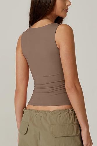 QINSEN Women's Square Neck Sleeveless Double-Layer Tank Tops Basic Tight T Shirts thumbnail 5