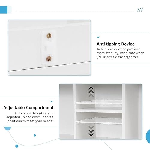 COBANA Desktop Bookshelf, Countertop Storage Hutch with 5 Shelves for Computer Desk, Desk Shelf for Top of Desk Organizer for Office Home Dorm, White - White thumbnail 5