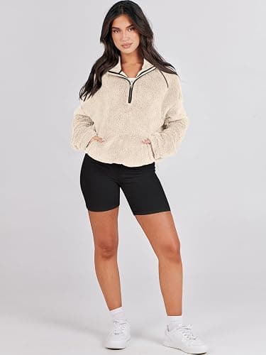 ANRABESS Sweatshirt for Women Zip Up Hoodies Cropped Pullover Fleece Hooded Sherpa Sweaters Tops 2025 Fall Winter Clothes thumbnail 7
