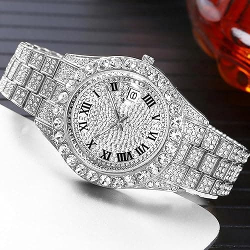 HUNRUY Hip Hop Watches for Men Iced-Out Bling Diamond Luxury Quartz Watches with Date thumbnail 4