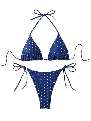 SOLY HUX Women's Polka Dots Print Bathing Suit Halter Triangle Tie Side Bikini Sets Two Piece Swimsuit thumbnail 2