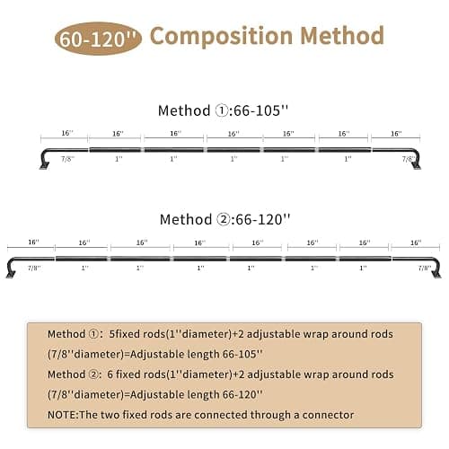 ZYRW Black Curtain Rods, Room Darkening Curtain Rod for Windows 66 to 120 Inches(5.5-10Ft), Wrap Around Rods, Adjustable Heavy Duty Blackout Drapery Rod, Window Treatment, Matte Black thumbnail 9