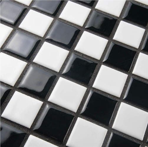 Tenedos Square Black and White Checker Board Porcelain Mosaic Wall Floor Tile Backsplash Shiny Look for Kitchen, Bathroom Shower, Accent Decor, Fireplace thumbnail 4