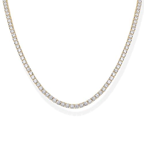 PAVOI 14K Gold Plated 3mm Simulated Diamond Tennis Necklace – Chunky Long Necklace for Women – Sizes 16" and 18" - Image 1