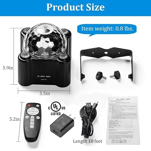 Laucnpty Disco Ball Party Lights Sound Activated Strobe DJ Stage Lighting for Indoor Room Outdoor Dance Floor Parties Birthday Rave Home Karaoke Halloween Christmas Wedding Show Bar Club Decorations thumbnail 4