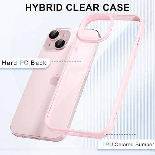 LoeoeL for iPhone 15 Case Clear, Transparent Hybrid 15 Phone Case [Hard Plastic & Soft Silicone Bumper] Acrylic Non Yellowing Thin Slim Protective Cover for Women, Light Pink thumbnail 3