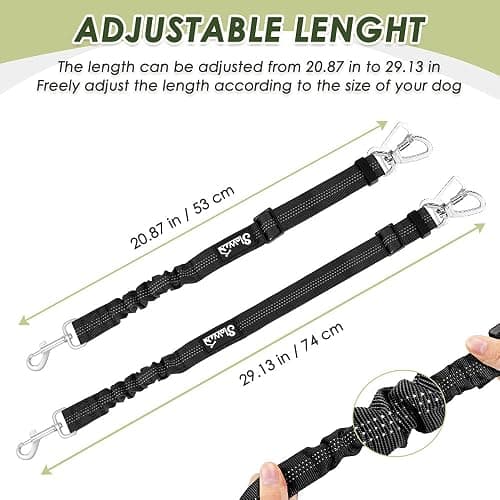 SlowTon Dog Seat Belt Harness for Car, Dog Car Harness Adjustable Mesh Breathable & Dog Seatbelt Safety Tether with Elastic Bungee for Small Medium Large Pets(Black, Double Clip, M) thumbnail 8
