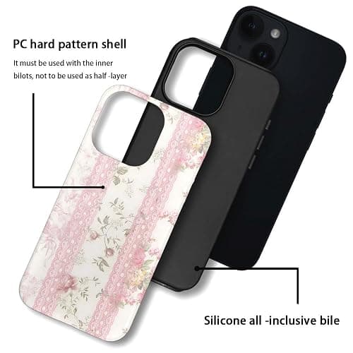 Case for iPhone 15,Fits Frosted Case Design for Girl Women,Floral with Lace Vintage thumbnail 3