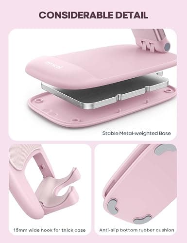 Lamicall Pink Phone Holder, Desk Accessories - Rose Gold Pink Office Cell Phone Holder, Desktop, Office Desks Accessories, Desk Decor for Women, for iPhone, 4-8'' Phone thumbnail 6